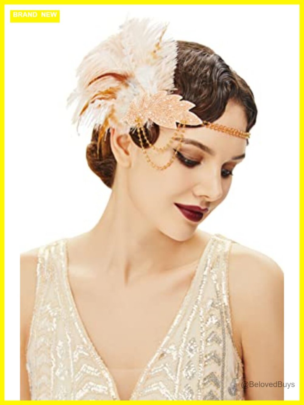 1920s Flapper Headpiece Roaring 20s Feather Beaded Hair Band